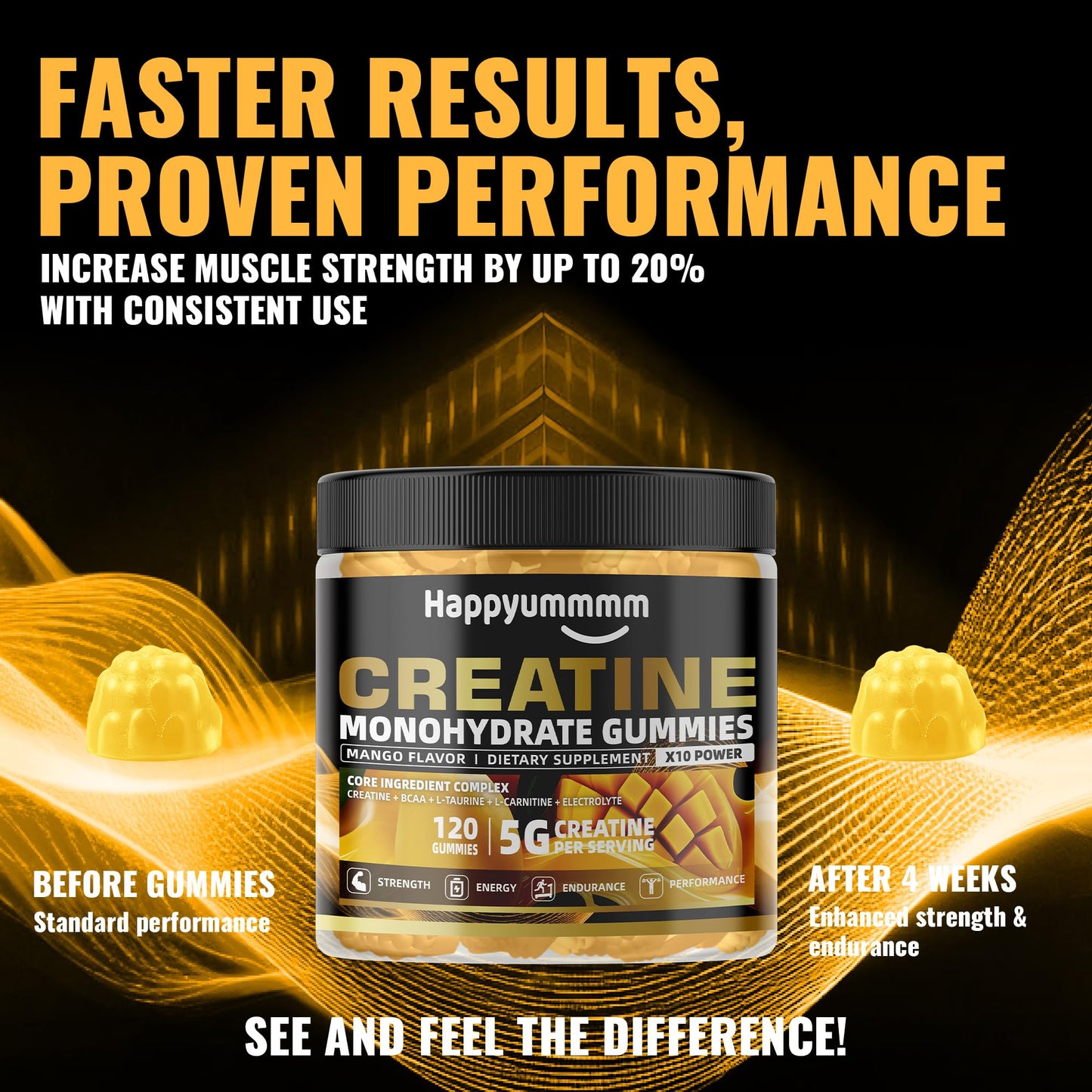 Creatine Monohydrate Gummies 5000mg for Men & Women, Chewables Creatine Monohydrate for Muscle Strength, Muscle Builder, Energy Boost, Pre-Workout Supplement(90 Count)-Strawberry.