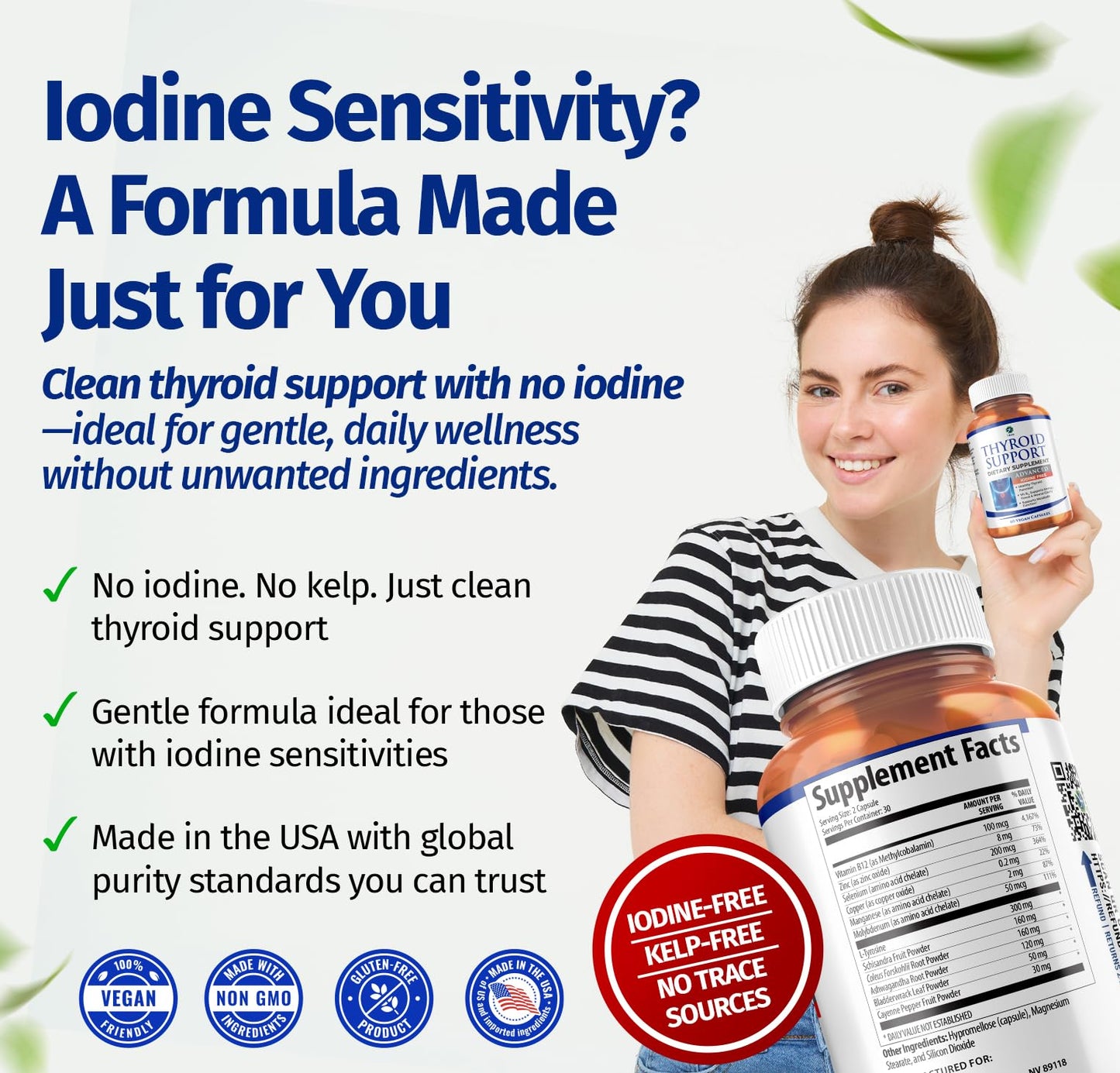 1 Body Thyroid Support Supplement with Iodine, B12, Zinc, Selenium, Ashwagandha, Non-GMO, Vegetarian, 30 Day Supply Nirvana Guru