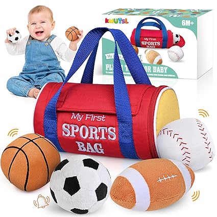 KMUYSL Baby Toys 0-12 Months, My First Sports Bag Plush Toy - 4 Sensory Balls Soft Toys with Crinkle, Rattles for 0-3-6-9-12 Month Newborn Infant, 1st Birthday for Babies Boys Girls Age 1 nirvanaguru