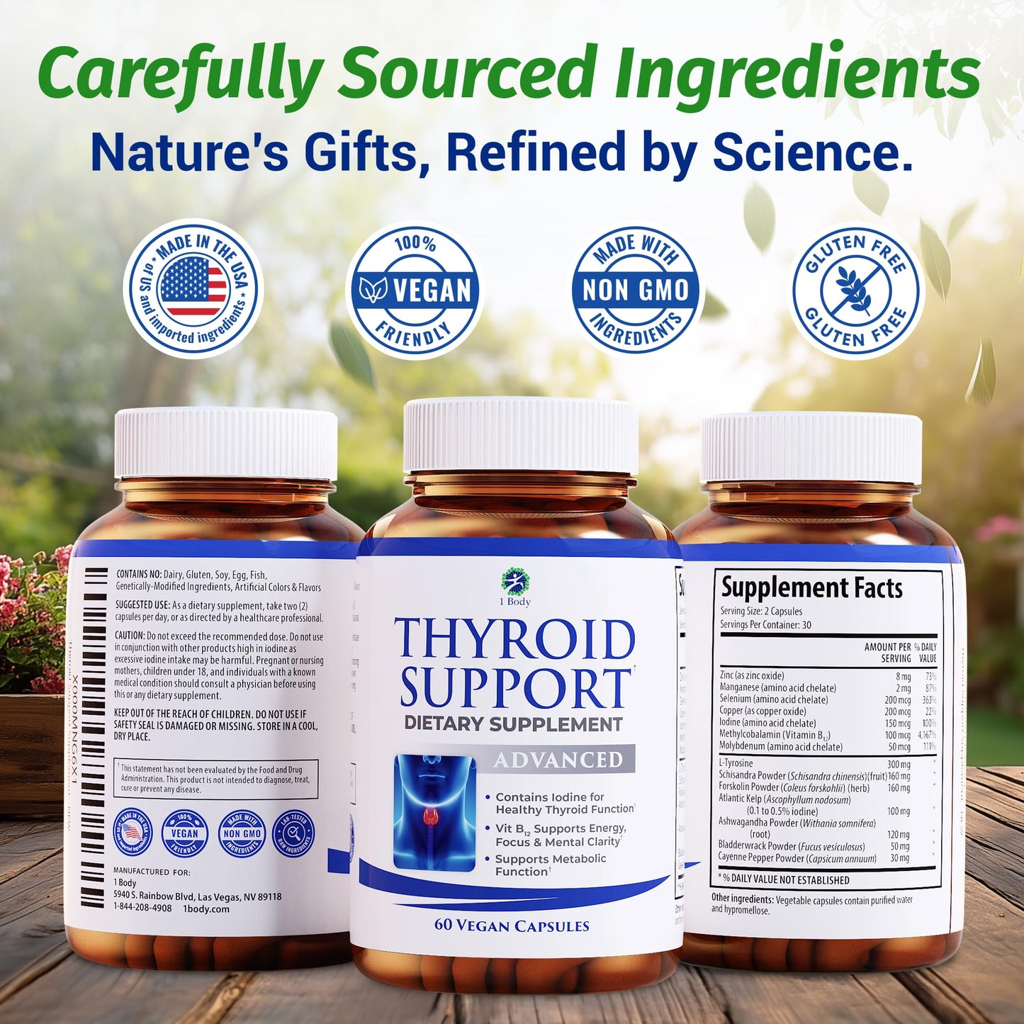 1 Body Thyroid Support Supplement with Iodine, B12, Zinc, Selenium, Ashwagandha, Non-GMO, Vegetarian, 30 Day Supply Nirvana Guru
