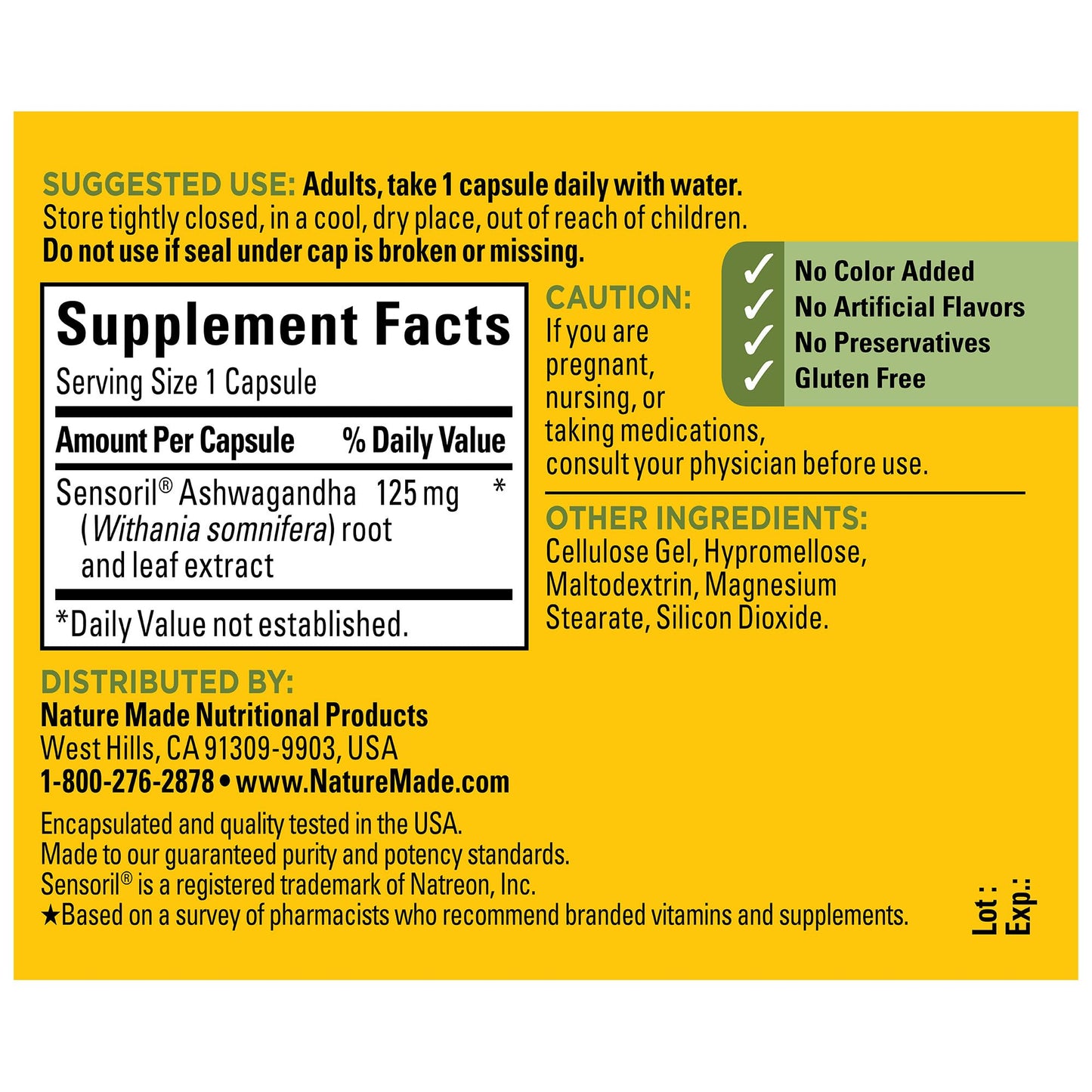 Nature Made Ashwagandha Capsules 125mg for Stress Support, 60 Capsules, 60 Day Supply - Nirvana Guru