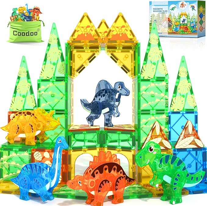 Dinosaur Toys Magnetic Tiles 3D Movable Dinos for Kids 3-5 5-7 Toddler Outdoor Sensory Toys, STEM Educational Magnetic Blocks for 3+ Years Old Boys Girls Kids Toy Nirvana Guru