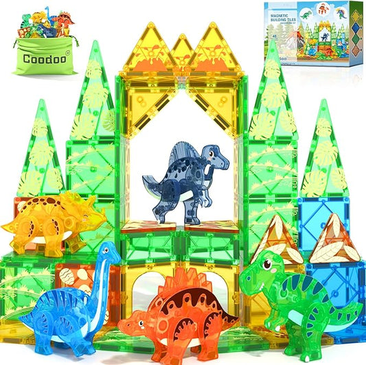 Dinosaur Toys Magnetic Tiles 3D Movable Dinos for Kids 3-5 5-7 Toddler Outdoor Sensory Toys, STEM Educational Magnetic Blocks for 3+ Years Old Boys Girls Kids Toy Nirvana Guru