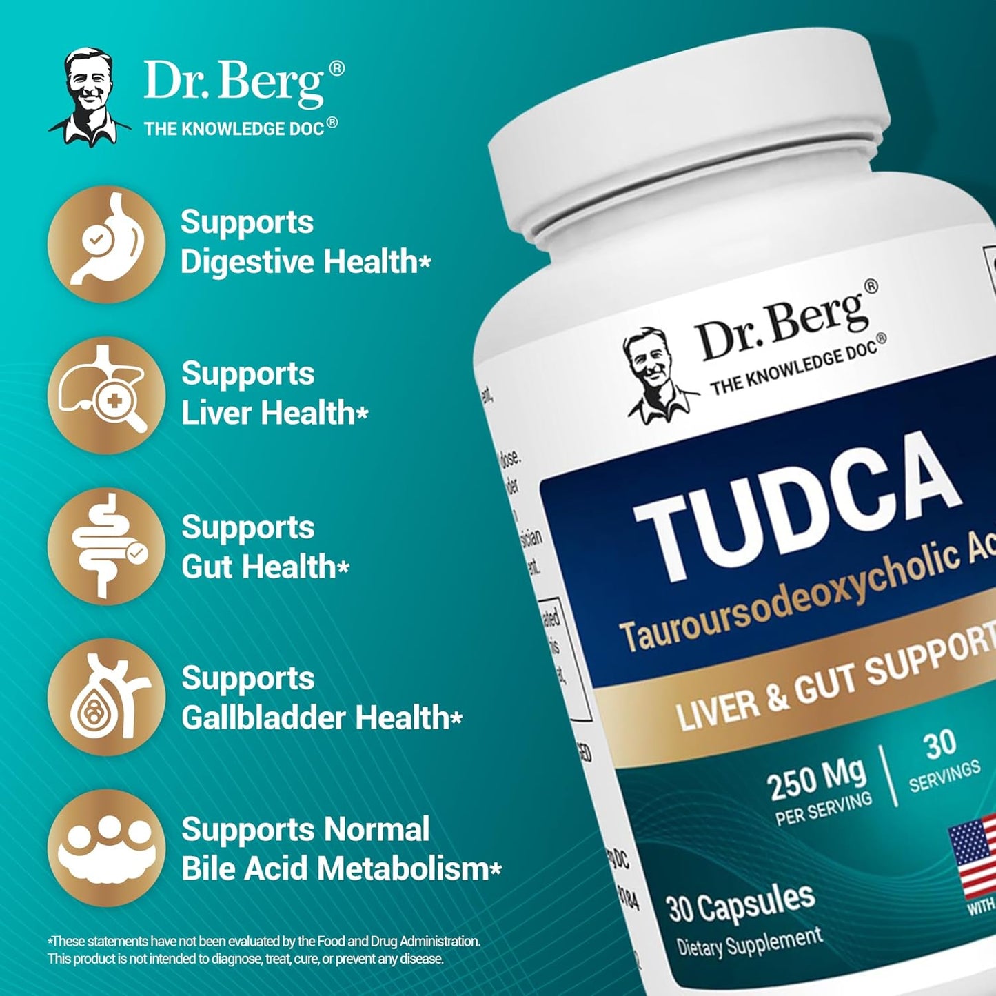 Dr. Berg TUDCA Supplement (Tauroursodeoxycholic Acid) - Powerful Formula for Liver Health, Bile Flow, Gallbladder Support, and Digestive Health* - 30 Capsules Nirvana Guru