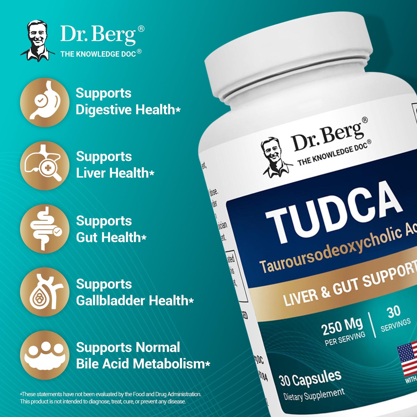 Dr. Berg TUDCA Supplement (Tauroursodeoxycholic Acid) - Powerful Formula for Liver Health, Bile Flow, Gallbladder Support, and Digestive Health* - 30 Capsules - Nirvana Guru