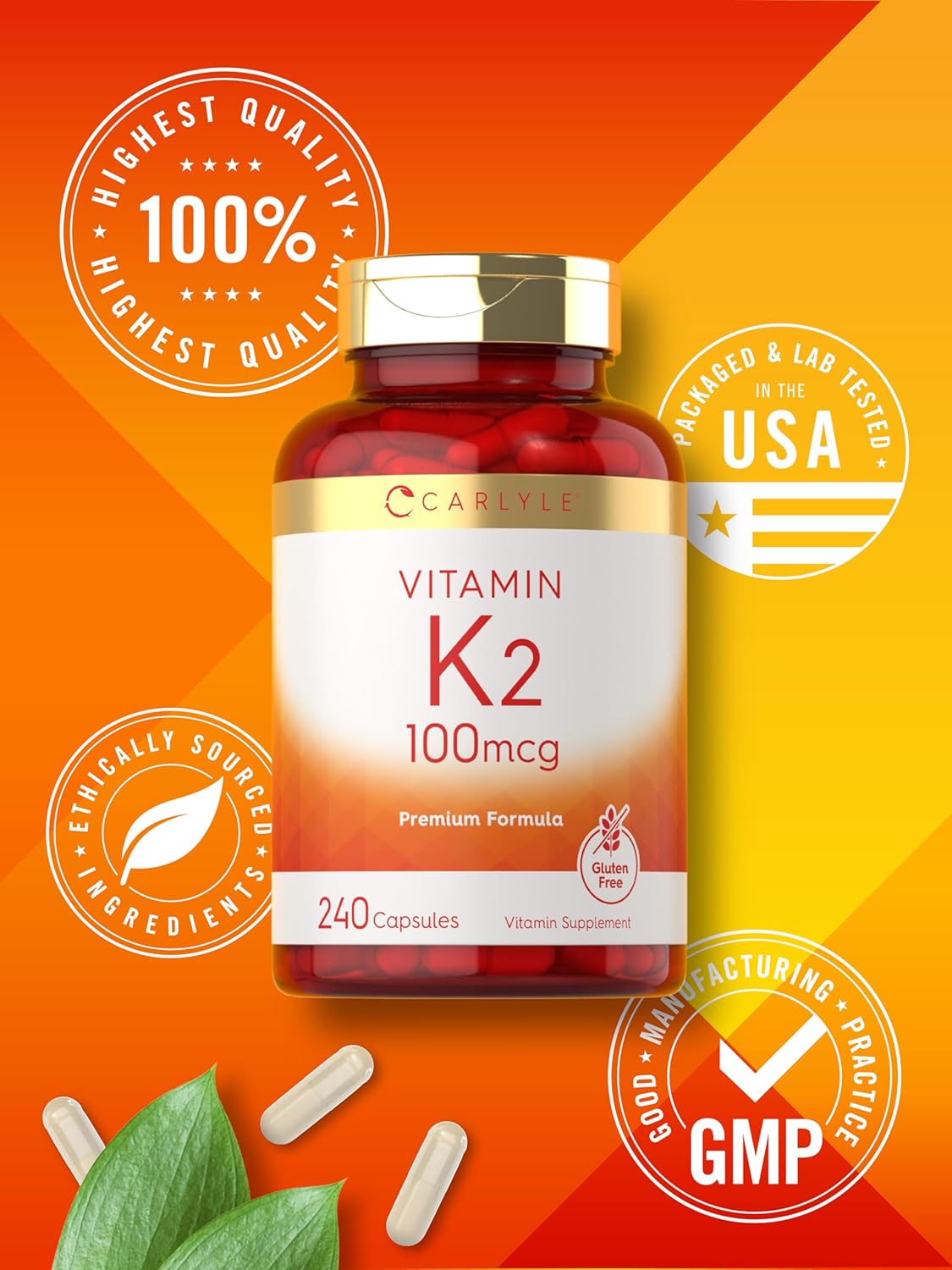 Carlyle Vitamin K2 Supplement 100 mcg | K2 MK-4 | 240 Capsules | Non-GMO & Gluten Free Nirvana Guru