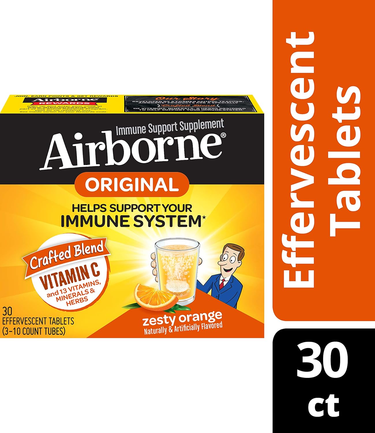 Airborne Zesty Orange Effervescent Tablets,1000mg of Vitamin C - Immune Support Supplement 30ea Nirvana Guru