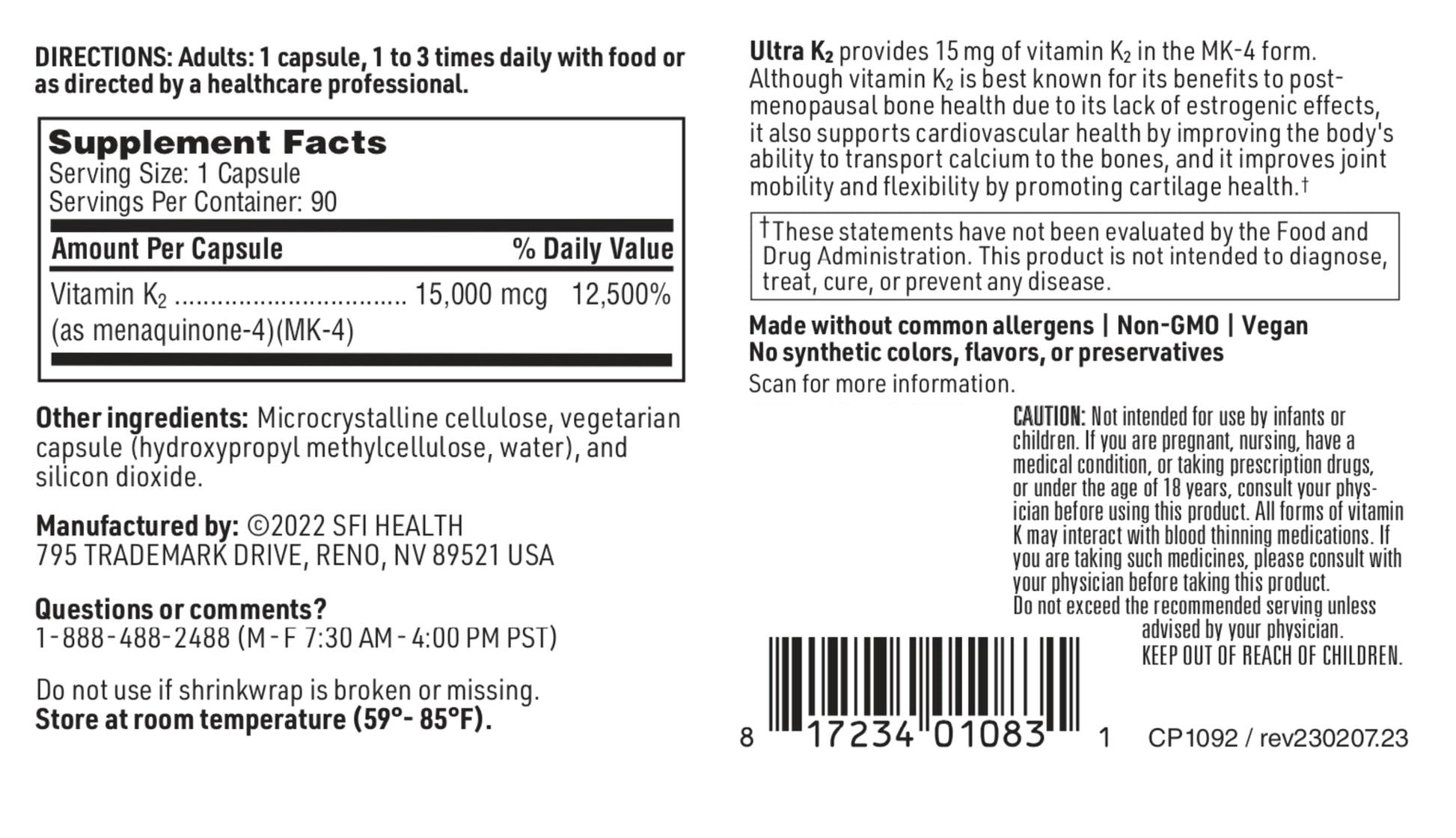 Klaire Labs Ultra K2 Menaquinone - 4 - Vitamin K2 Supplement with 15mg of Vitamin K2 MK4 per Capsule - Support Bone & Cardiovascular Health - Hypoallergenic & Vegan Vitamin K (90 Capsules) Nirvana Guru