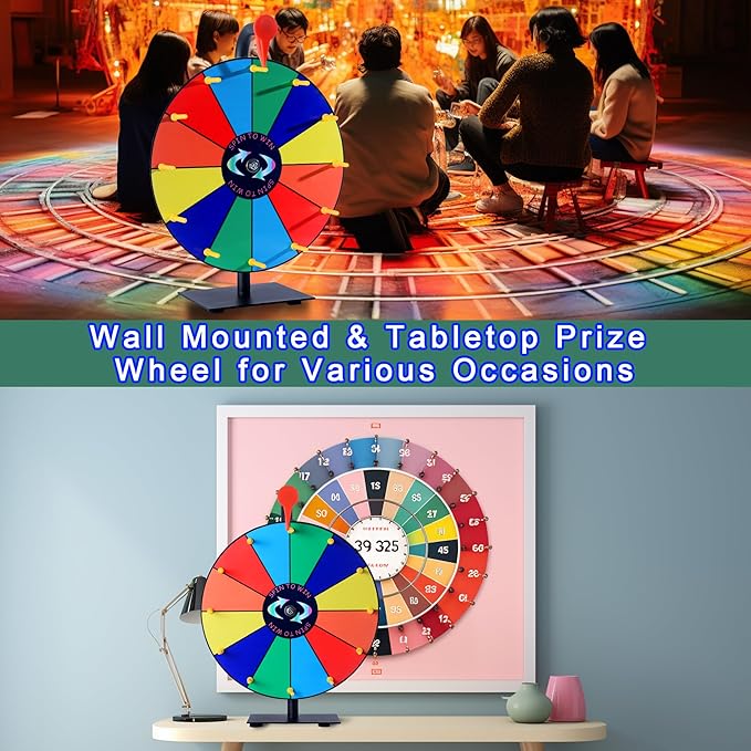 12 Slots Prize Wheel,12 Inch Prizes Spinner with Stand and Heavy Duty Base,Ruleta De Premios,Spin The Wheel for Fortune Spinning Game Carnival & Engaging Home Parties,Tradeshow. nirvanaguru