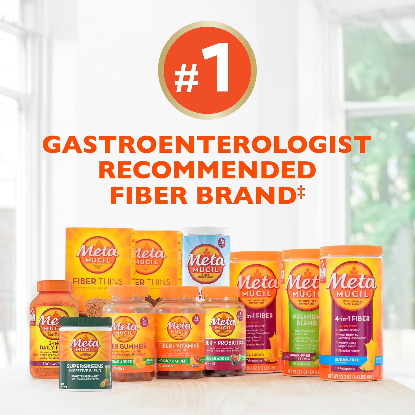 Metamucil 4-in-1 Daily Fiber Supplement, Psyllium Husk Powder for Digestive Health, Sugar-Free Fiber Supplement, Orange, Naturally Sourced Psyllium Husk Powder, 180 teaspoons