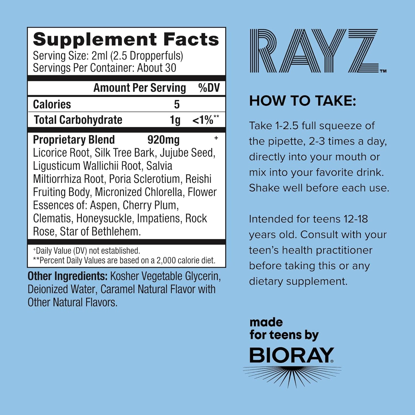 BIORAY RAYZ Dream Machine, Caramel Flavor - 2 fl oz - Relaxation Support for Teens 12-18 Years Old Nirvana Guru
