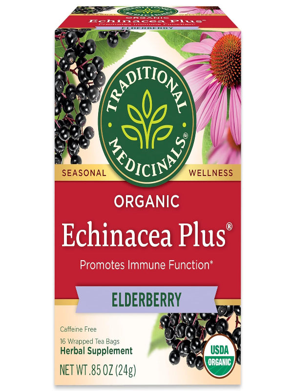 Traditional Medicinals Tea, Organic Echinacea Plus Elderberry, Boosts the Immune System, 16 Tea Bags - Nirvana Guru