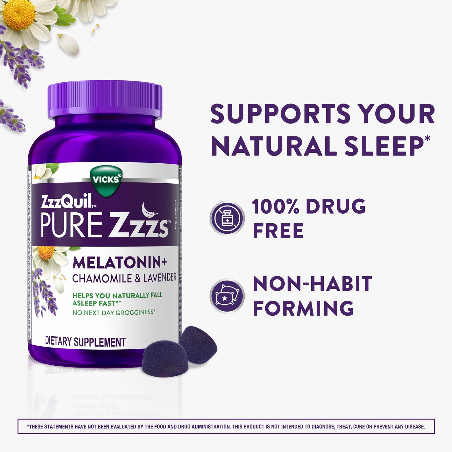 ZzzQuil PURE Zzzs Melatonin Gummies, Sleep Aid, Melatonin 2mg, with Chamomile & Lavender, Melatonin Sleep Gummies, Sleep Aids for Adults, Wildberry Vanilla Flavored, 72 Sleep Gummies Nirvana Guru