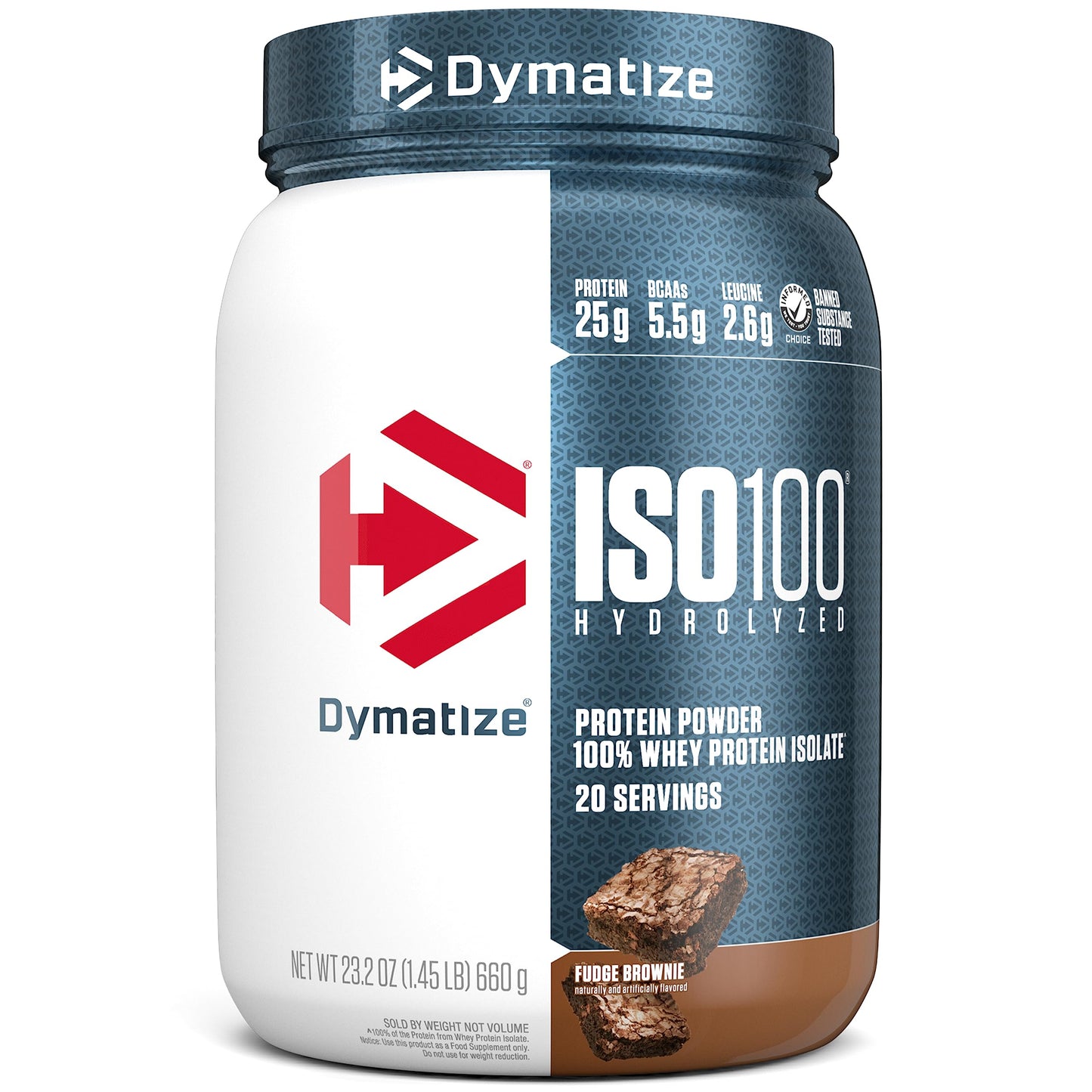 Dymatize ISO100 Whey Protein Powder Isolate, Gourmet Chocolate, 25g of Protein, 20 Servings, 5.5g BCAAs, Less Than 120 Cal., Gluten Free, 1g Fat, 1g Sugar, 2g Carb