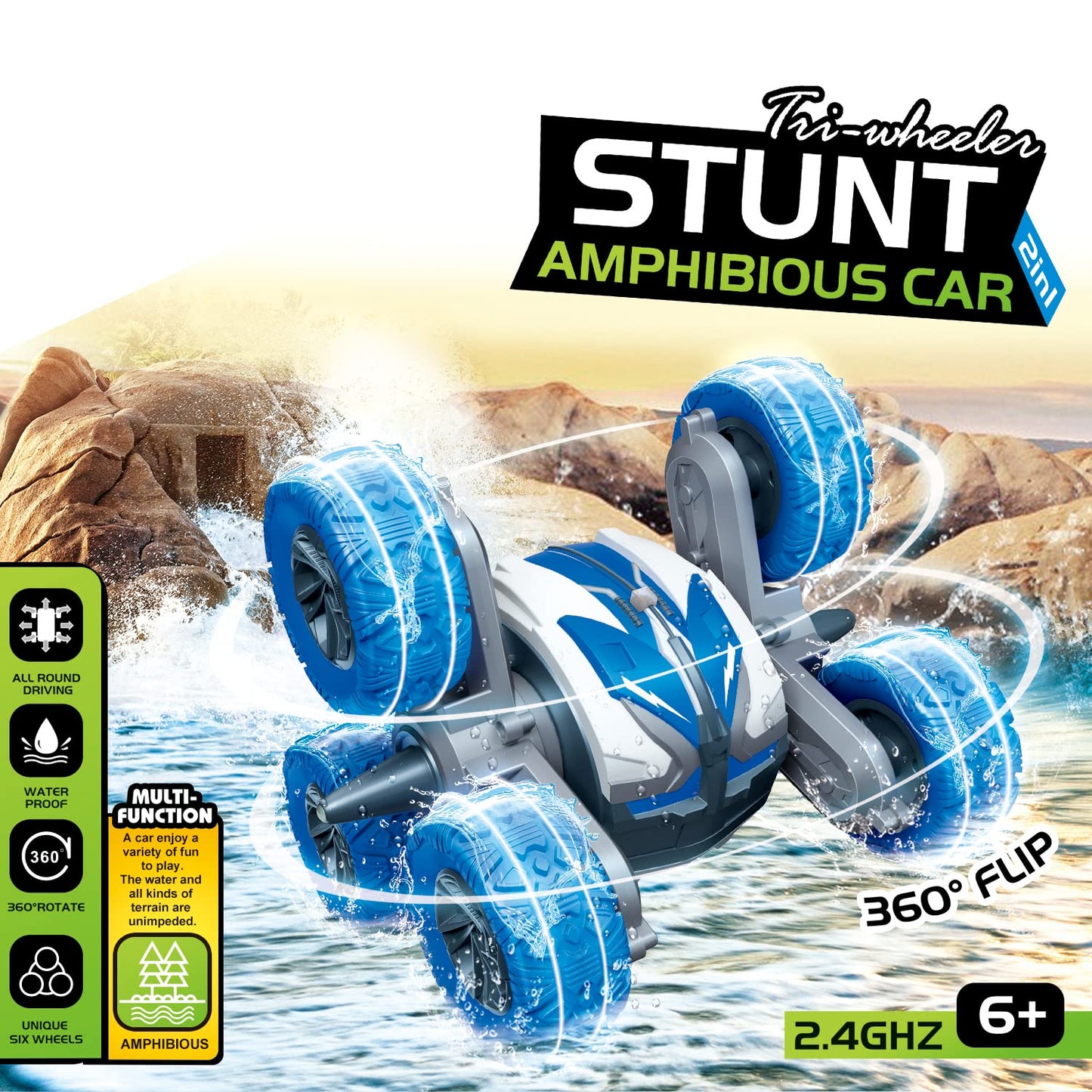 Threeking RC Stunt Cars Remote Control Car Double-Sided Driving 360-degree Flips Rotating Car Toy, Green Nirvana Guru