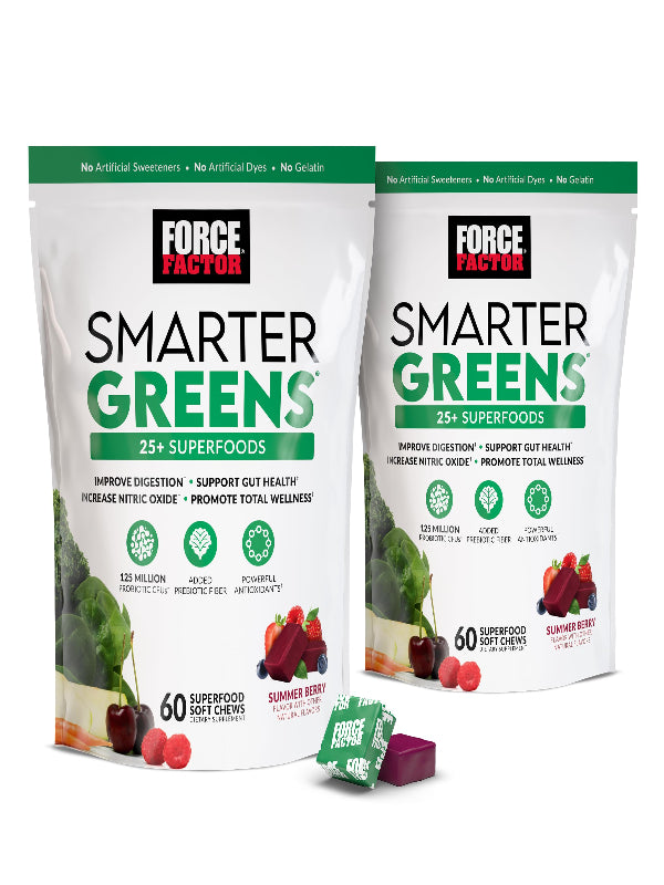 FORCE FACTOR Smarter Greens Superfood Chews, Greens and Superfoods with Probiotics, Antioxidants, and Fiber, Greens Supplement to Support Digestion, Nitric Oxide, and Energy, 60 Soft Chews