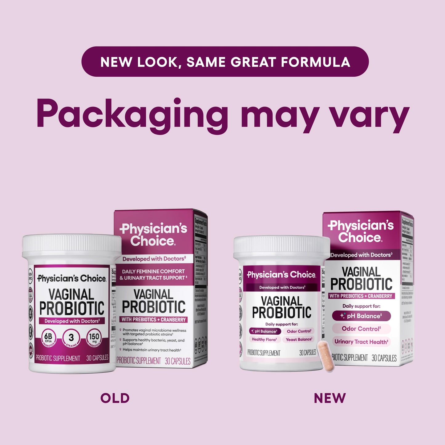 Physician's CHOICE Vaginal Probiotics for Women - pH Balance, Odor Control, Yeast Balance, Vaginal Flora & Feminine Health - 6B CFU with Organic Prebiotics and Cranberry Extract - 30 CT