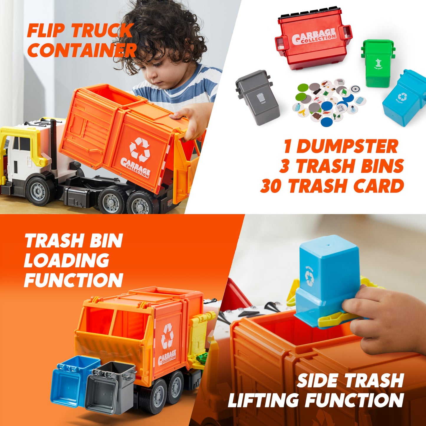 JOYIN Large Friction Powered Garbage Truck Toy Set, Includes Dumpster, Trash Bins, and Learning Cards for Kids, Boy Toys Birthday Gift for Boys Girls Kids Toddler Nirvana Guru