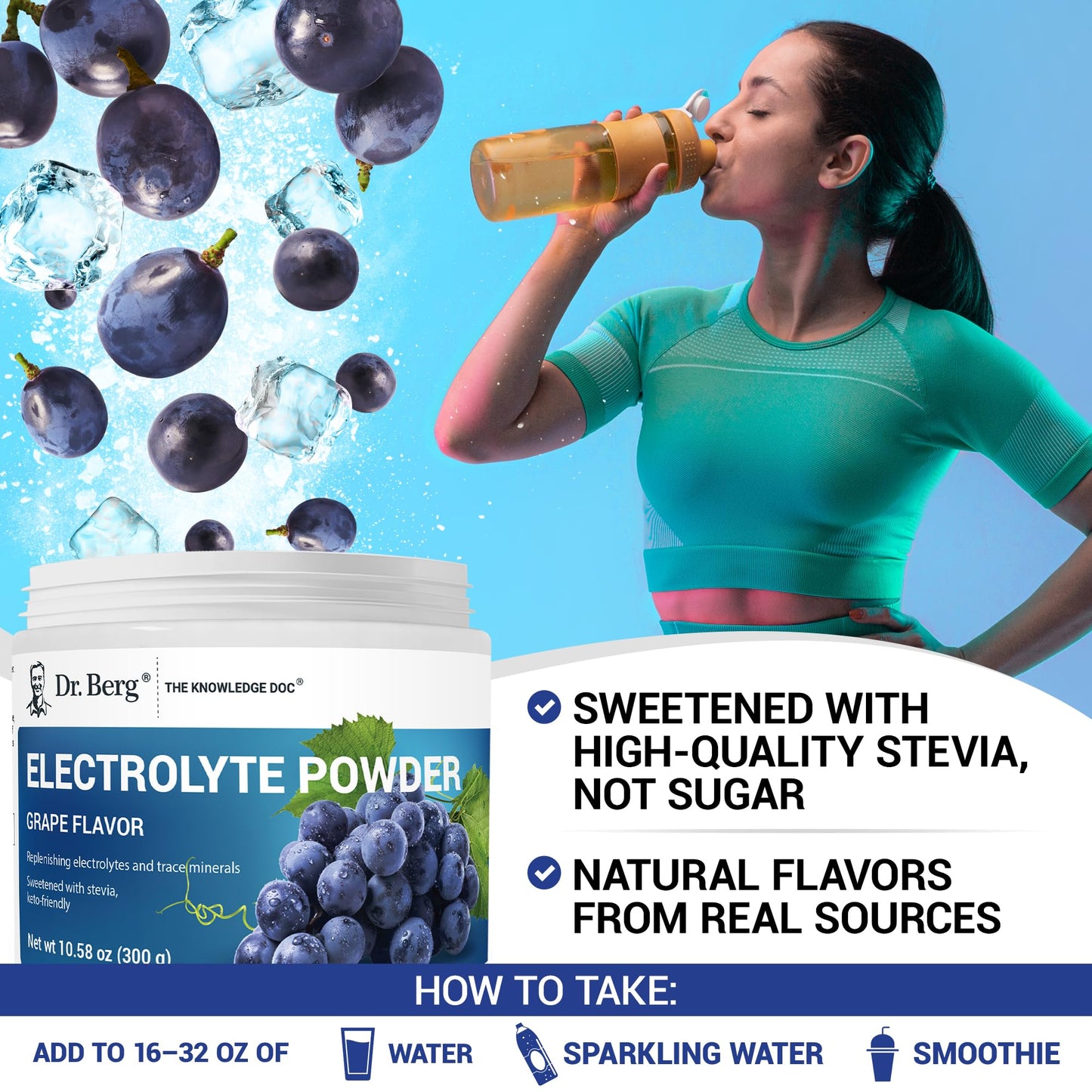 Dr. Berg Zero Sugar Hydration Keto Electrolyte Powder - Enhanced w/ 1000 mg of Potassium & Real Pink Himalayan Salt (NOT Table Salt) - Raspberry & Lemon Flavor Hydration Drink Supplement, 100 Servings