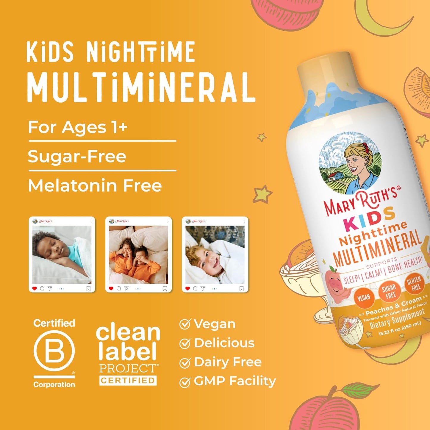 Kids Liquid Nighttime Multimineral by MaryRuth's | Kids Vitamins | Bone Health | Calm Calcium Magnesium Supplement | Muscle Relaxation | Vegan | Sugar Free | 30-180 Servings | 15.22 fl oz - Nirvana Guru