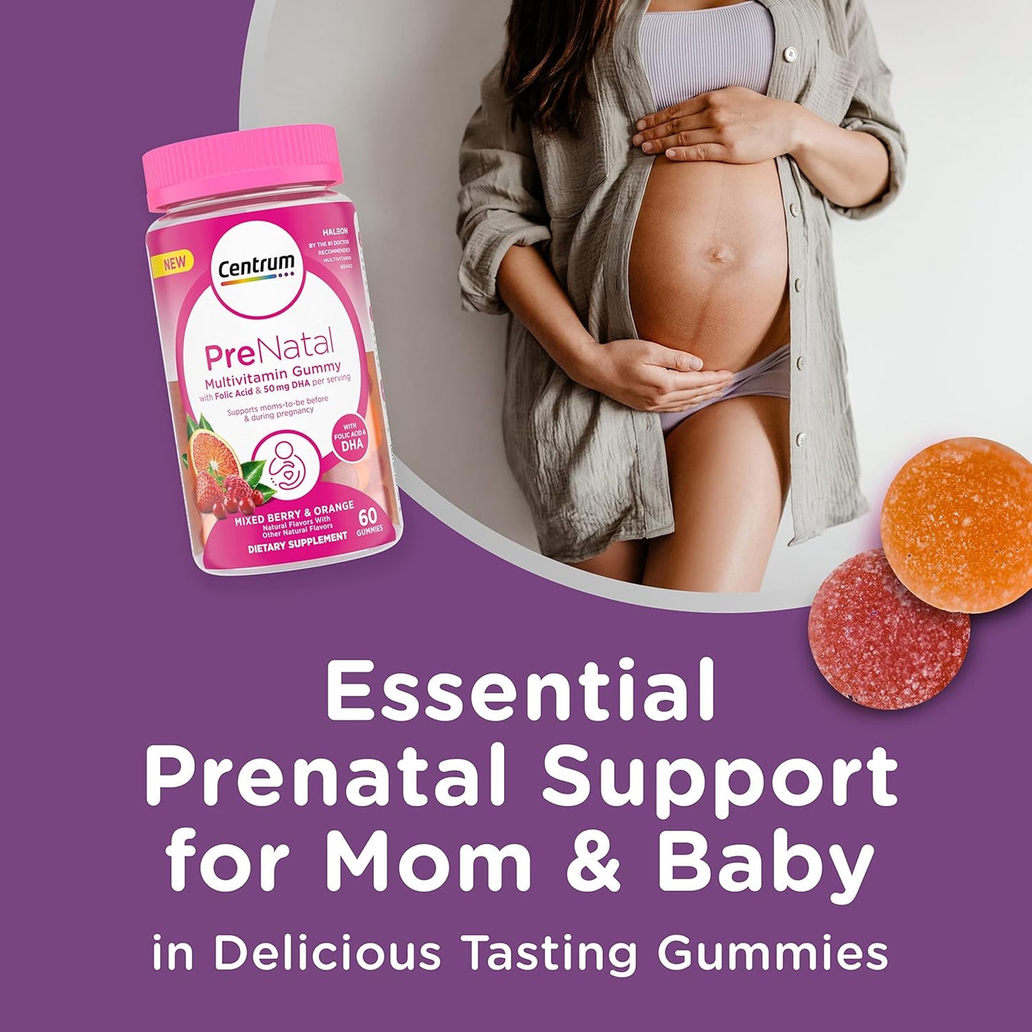 Centrum Prenatal Multivitamin Gummies with DHA and Folic Acid, Mixed Berry and Orange Flavors - 60 Count, 30 Day Supply Nirvana Guru