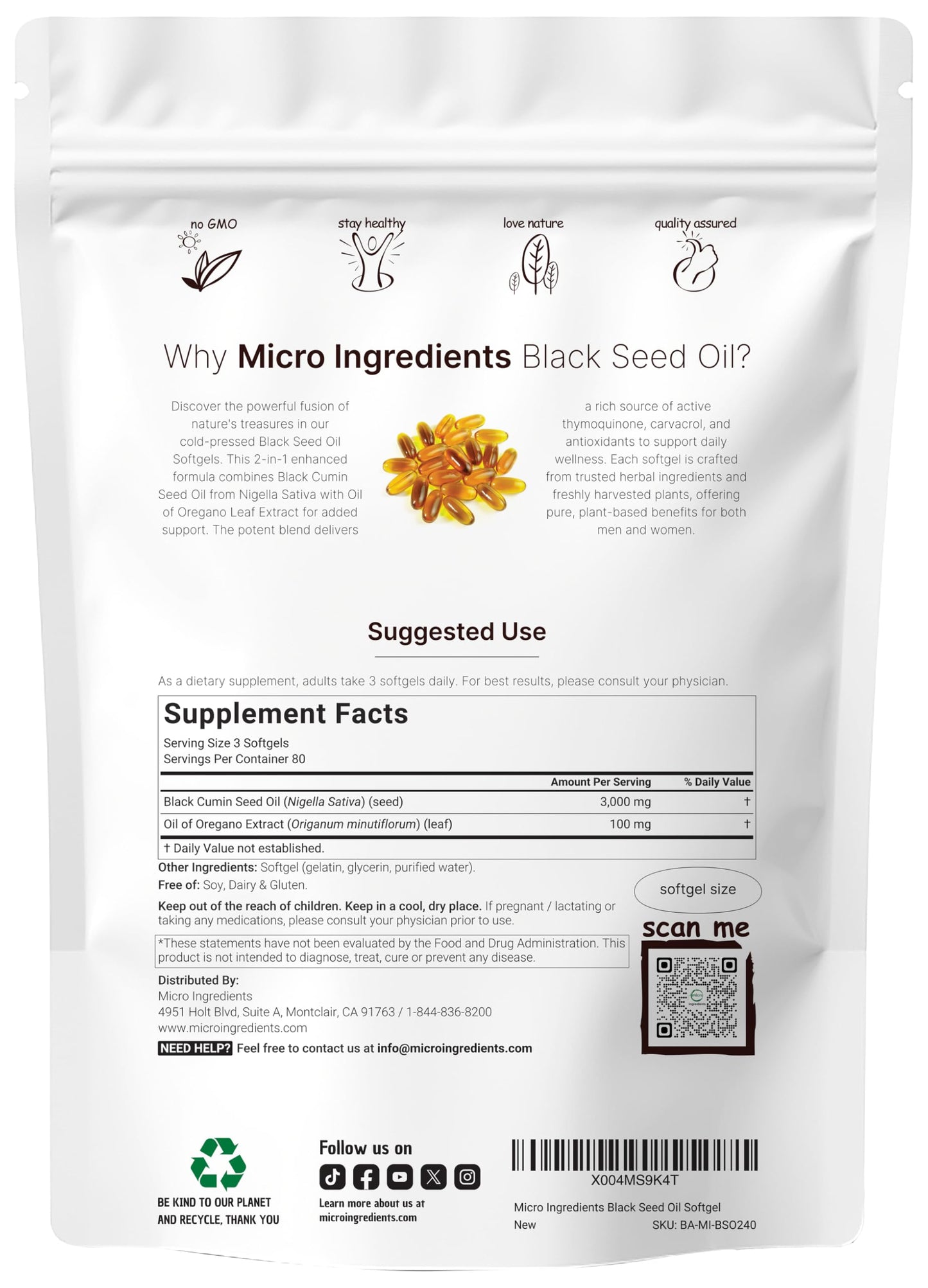 Micro Ingredients Oil of Oregano Softgels, 300 Count | 2 in 1 Formulated with Black Seed Oil, 4X Strength Carvacrol & Thymoquinone | Plant Based, Non-GMO, & Immune Support
