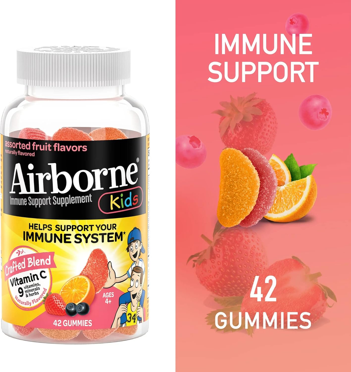 Airborne 500mg Vitamin C + Zinc Immune Support Supplement Gummies for Kids, Assorted Fruit Flavor, Gluten Free Crafted Blend with Powerful Antioxidants Vitamins C & E, 42 Gummies (2 Pack) Nirvana Guru