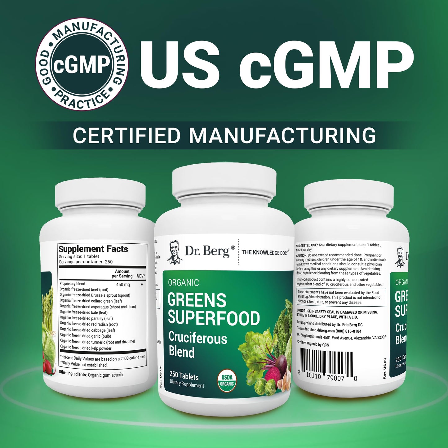 Dr. Berg's Greens Superfood Cruciferous Vegetable Tablets - Vegetable Supplements for Adults w/ 11 Phytonutrient Super Greens Tablets - Energy, Immune System & Liver Veggie Tablets - 90 Tablets - Nirvana Guru