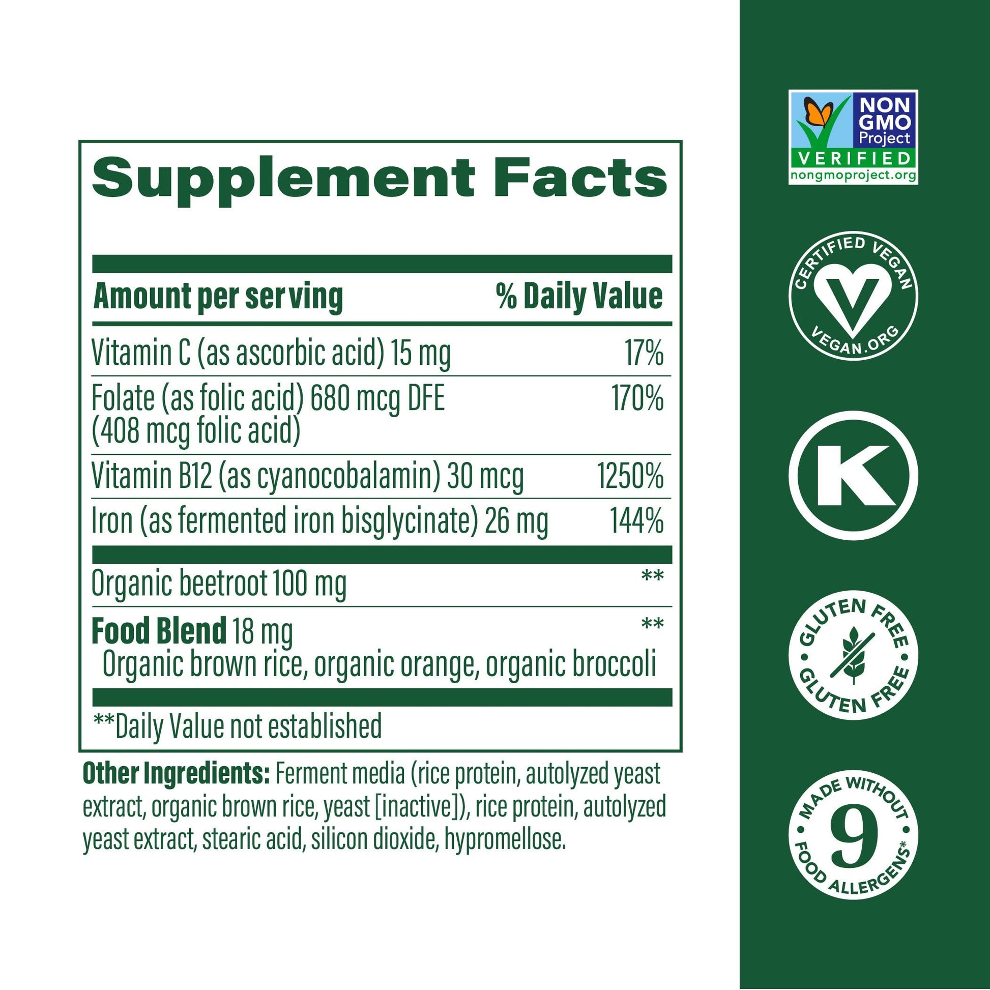 MegaFood Blood Builder Iron Supplement Clinically Shown to Increase Iron Levels Without Side Effects, Vegan Supplement For Women with Vitamin C, Vitamin B12 & Folic Acid, 90 Tablets - Nirvana Guru
