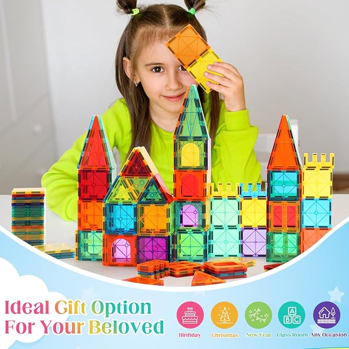 Magnetic Tiles,104PCS Magnetic Building Tiles for Kids, Educational Magnetic Stacking Blocks, Magnets Construction Toys, Christmas Toy Gift for Toddlers,Kids Boys and Girls 3 4 5 6 7 8 9+Year Nirvana Guru