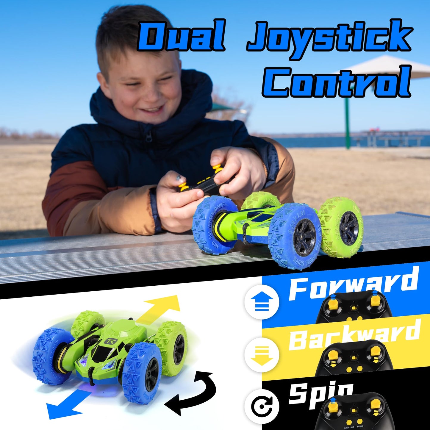 Threeking RC Stunt Cars Remote Control Car Double-Sided Driving 360-degree Flips Rotating Car Toy, Green Nirvana Guru