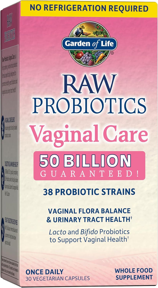 Garden of Life RAW Probiotics Vaginal Care Shelf Stable - 50 Billion CFU Guaranteed Through Expiration, Acidophilus - Once Daily - Certified Gluten Free - No Refrigeration - 30 Vegetarian Capsules - Nirvana Guru