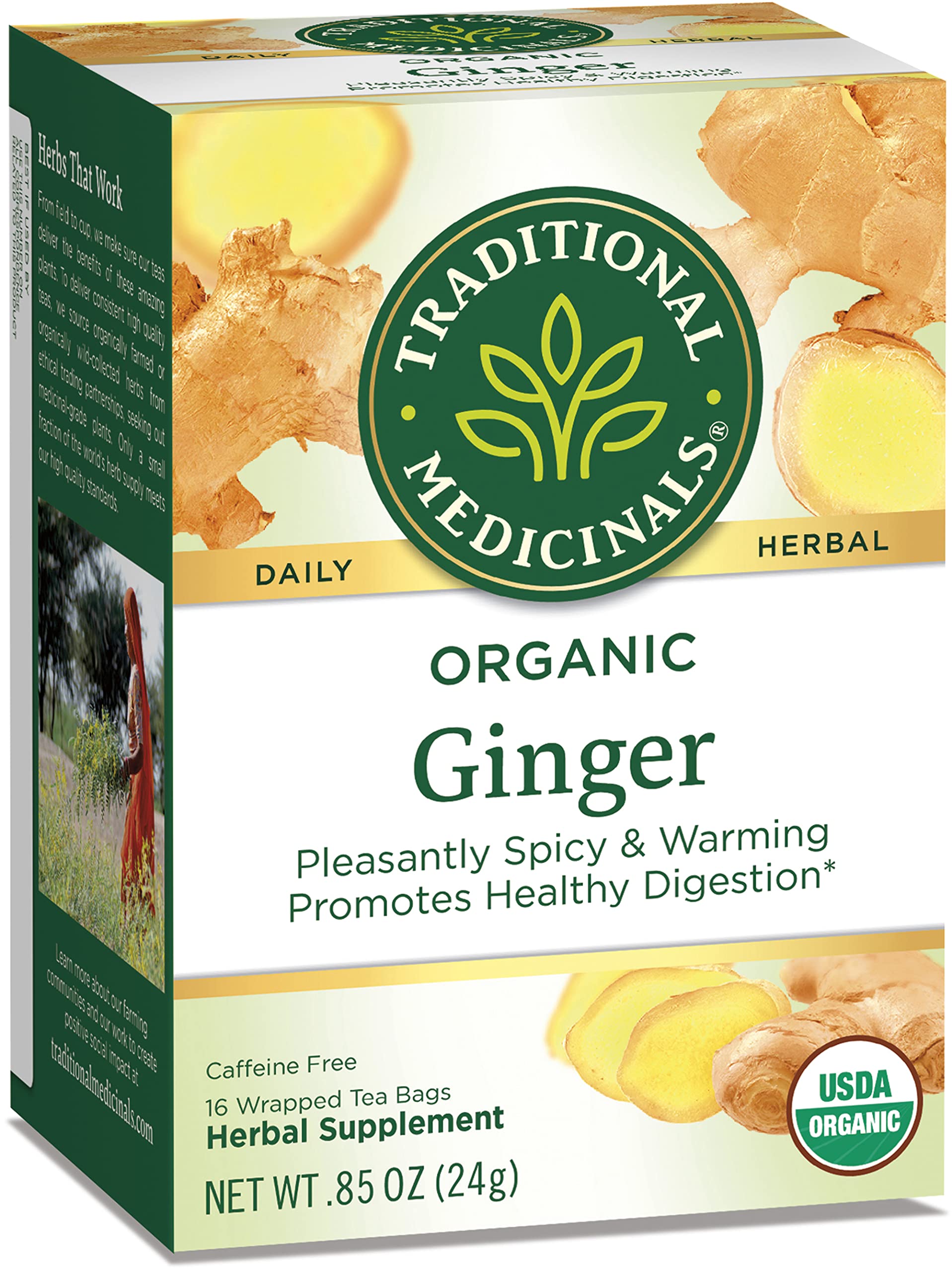 Traditional Medicinals Tea, Organic Ginger, Healthy Digestion, Pleasantly Spicy & Warming, 16 Tea Bags - Nirvana Guru