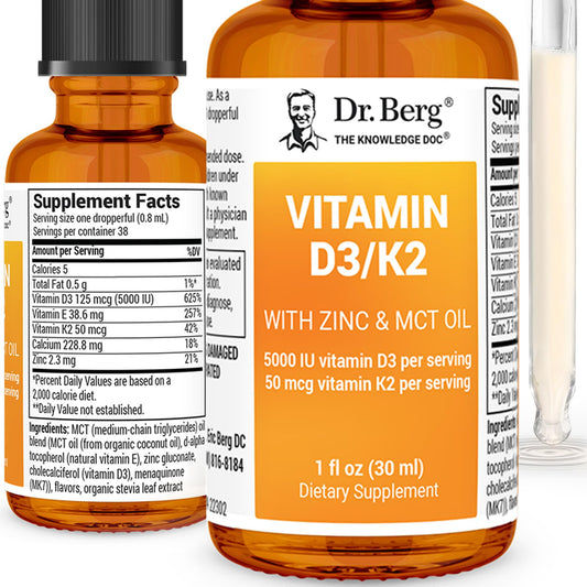 Dr. Berg Liquid Vitamin D3 & K2 Supplement with Zinc - for Bone, Teeth, Mood & Immune Health* - Vitamin D3 & K2 Drops for Adults - 1 fl oz - Nirvana Guru