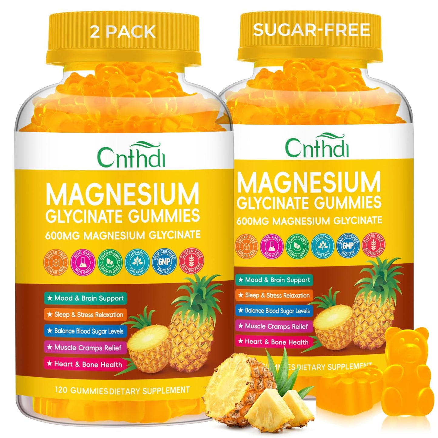 Magnesium Glycinate Gummies 600mg, High Absorption Magnesium Gummies with L-Threonate, Calcium, Vitamin B6, D3, Sugar Free Chews for Adults & Kids Relaxation, Stress Relief, Night Rest Nirvana Guru