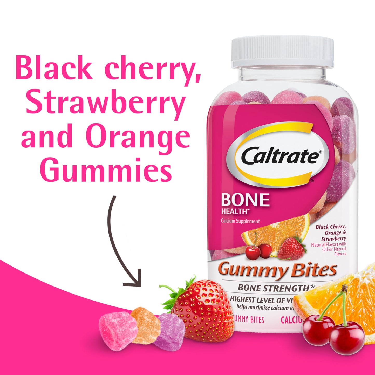 Caltrate Gummy Bites 500 mg Calcium and Vitamin D Supplement, Black Cherry, Strawberry, Orange - 100 Count Nirvana Guru