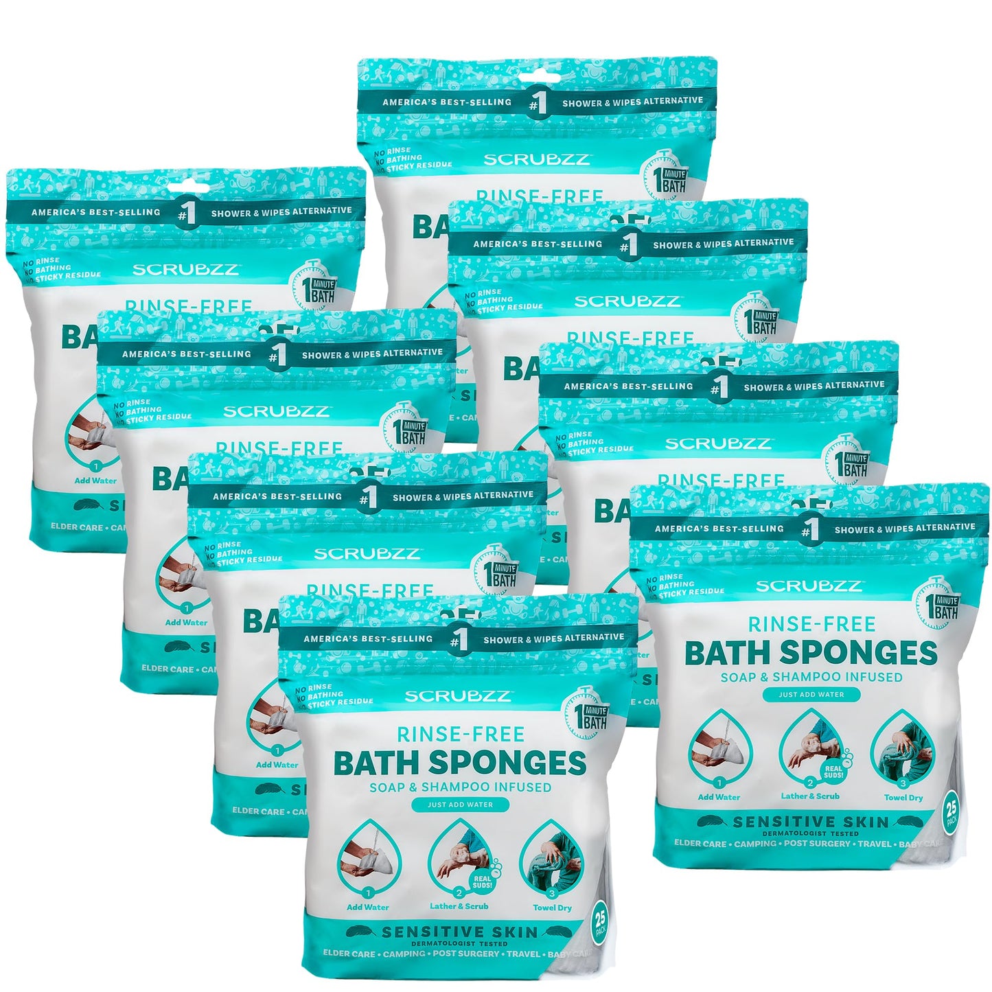 Scrubzz Disposable Rinse Free Bathing Wipes - 25 Pack - All-in-1 Single Use Shower Wipes, Simply Dampen, Lather, and Dry Without Shampoo or Rinsing Nirvana Guru
