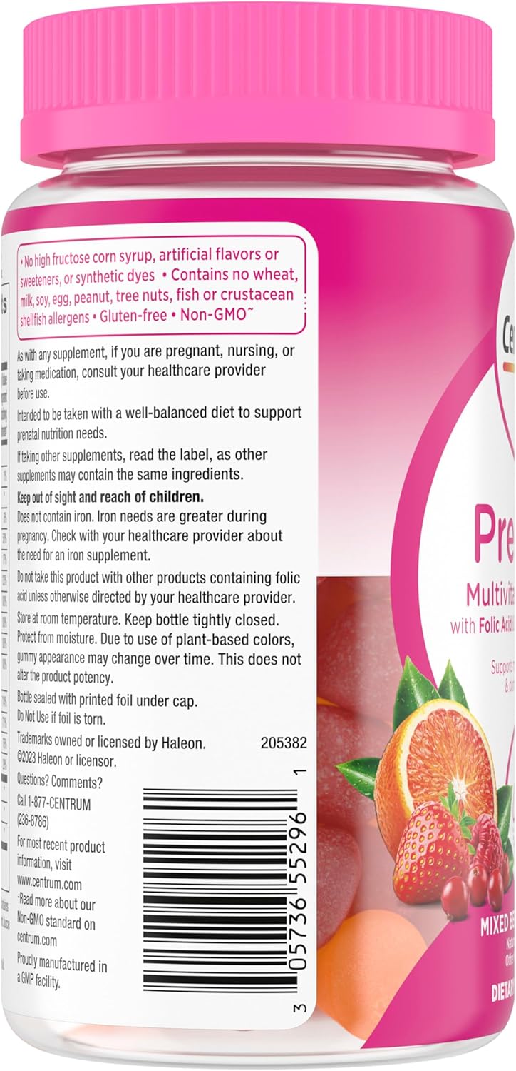 Centrum Prenatal Multivitamin Gummies with DHA and Folic Acid, Mixed Berry and Orange Flavors - 60 Count, 30 Day Supply Nirvana Guru