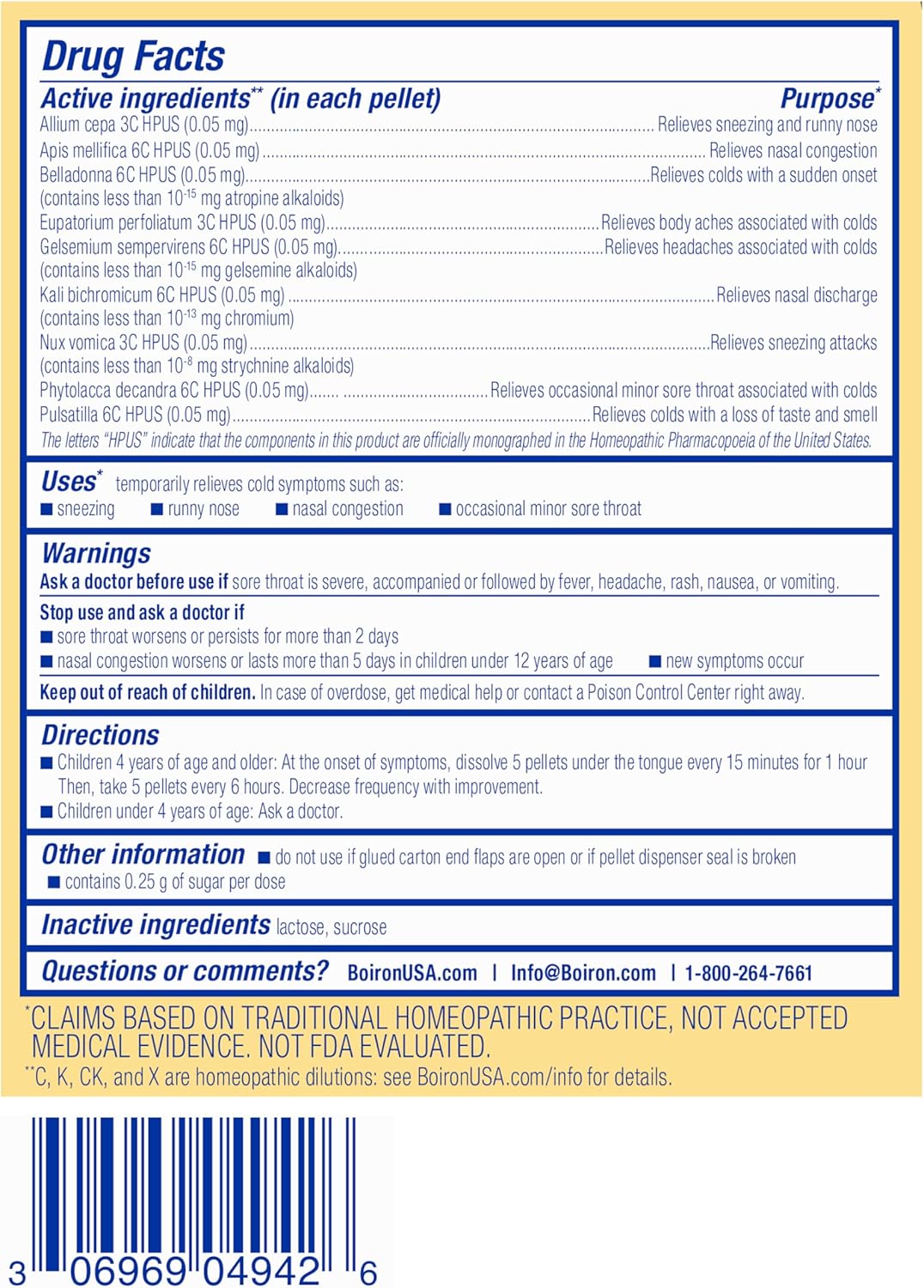 Boiron ColdCalm Kids Pellets for Relief of Common Cold Symptoms Such as Sneezing, Runny Nose, Sore Throat, and Nasal Congestion - 2 Count (160 Pellets) - Nirvana Guru