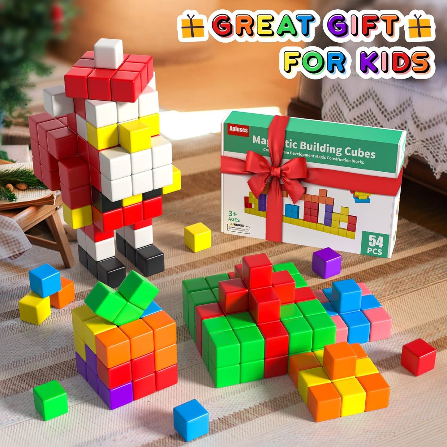 54 PCS Magnetic Blocks, Magnetic Building Blocks for Toddlers 3+, Montessori Toys, Magnet Cubes, Preschool STEM Educational Sensory Magnet Toys for Kids Ages 3-5 Year Old Boys and Girls Nirvana Guru
