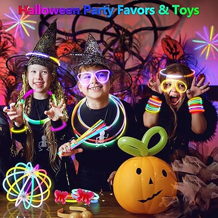 BUDI 467Pcs Glow Sticks - Halloween Party Favors Glow in the Dark Party Supplies for Kids Adults 4th of July Accessories Neon Decors Glowsticks Bulk 8 Inch & Connectors Necklace Bracelet Glasses nirvanaguru