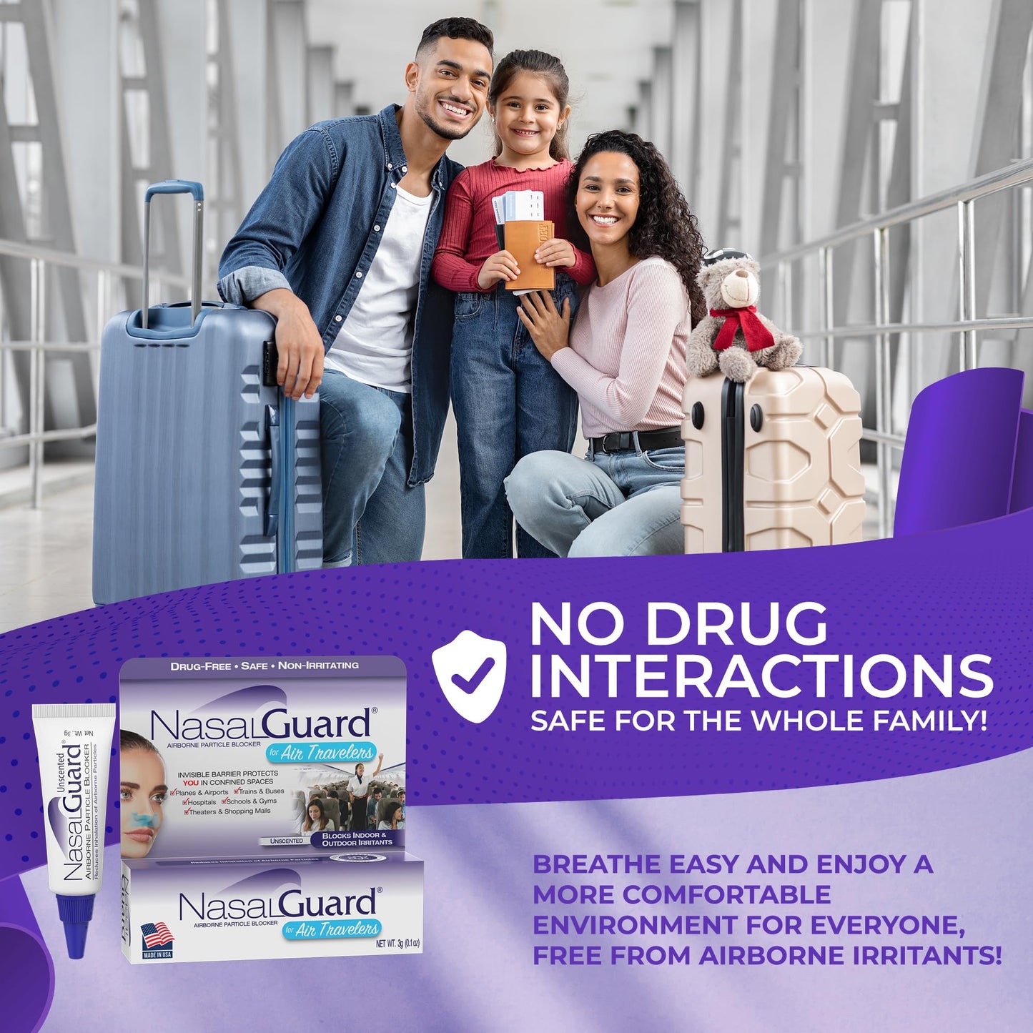 Airborne Particle Blocker Nasal Gel for Air Travelers - Drug-Free, Non-irritating, Non-drowsy, Airplane Travel Approved (Unscented) - Over 150 Applications Per Tube (0.1 oz, Pack of 1) Nirvana Guru