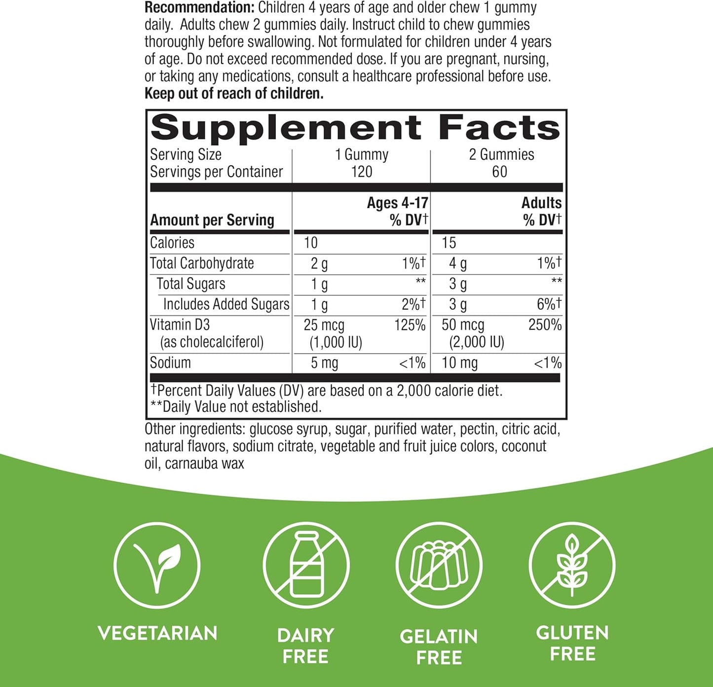 Nature's Way Vitamin D3 Gummies, Supports Immune and Bone Health*, 2000 IU (50 mcg) per 2-gummy Serving, Mixed Fruit Flavored, 120 Gummies - Nirvana Guru
