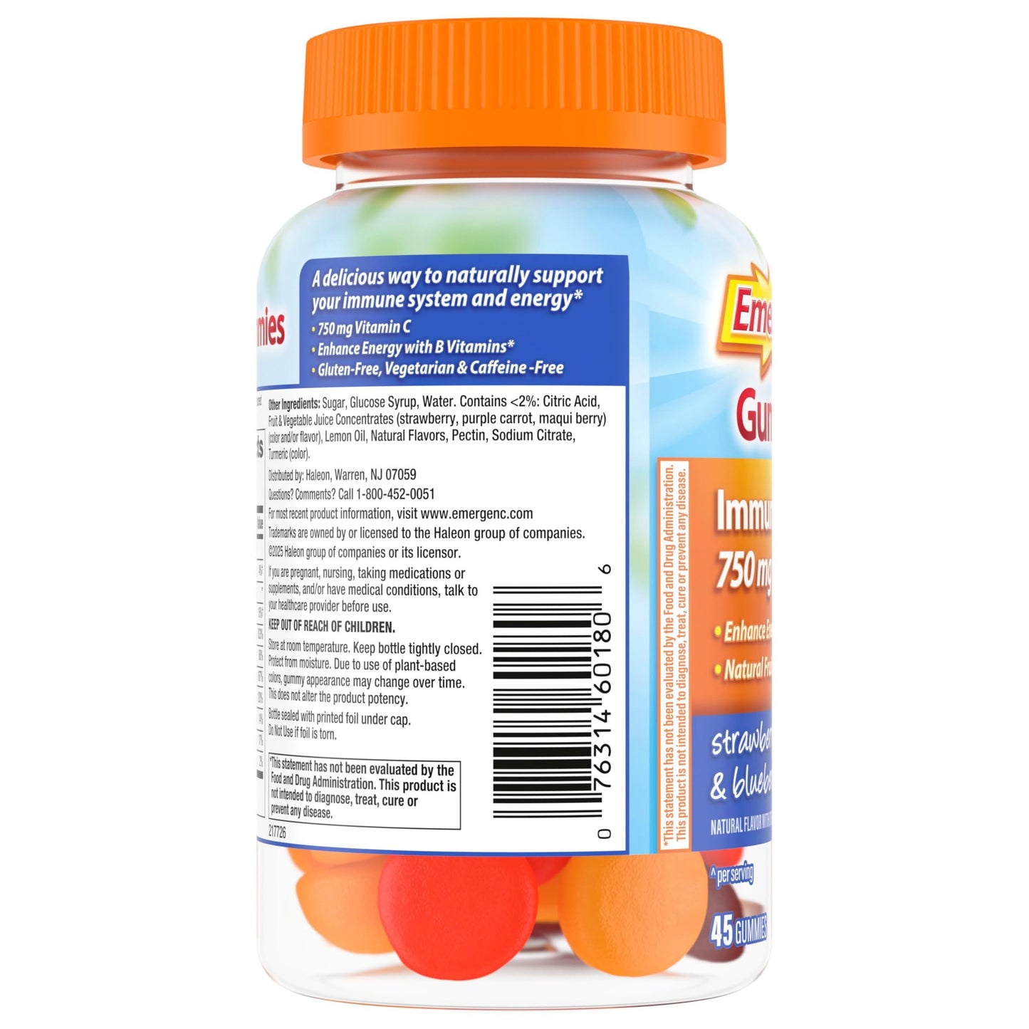 Emergen-C 750mg Vitamin C Gummies for Adults, Immunity Gummies with B Vitamins, Gluten Free, Orange, Tangerine and Raspberry Flavors, 45 Count (Pack of 1) Nirvana Guru