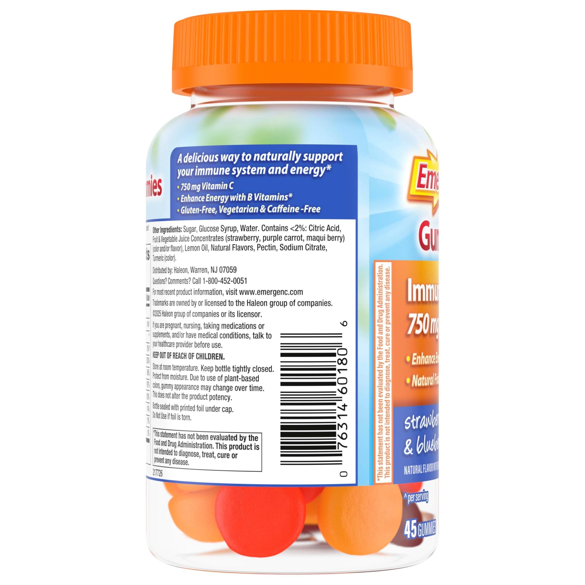 Emergen-C 750mg Vitamin C Gummies for Adults, Immunity Gummies with B Vitamins, Gluten Free, Orange, Tangerine and Raspberry Flavors, 45 Count (Pack of 1) Nirvana Guru