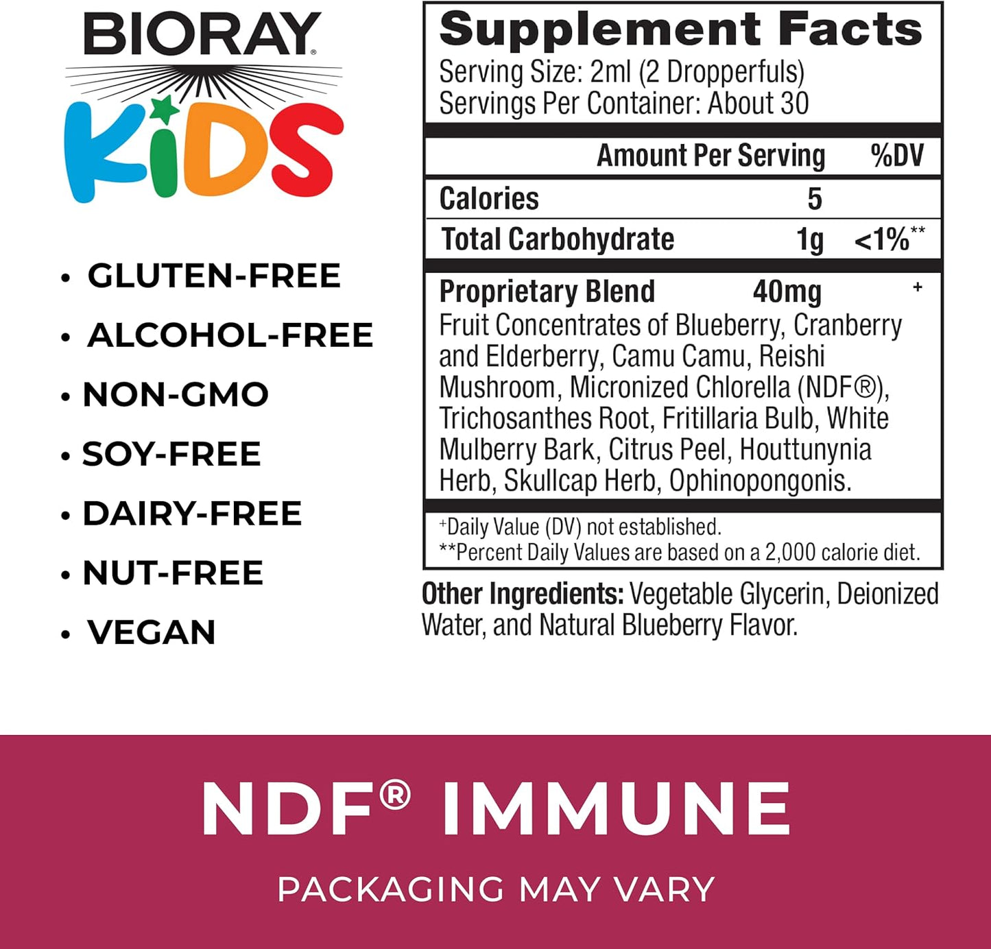 BIORAY Kids NDF Immune, Blueberry - 2 fl oz - Immune Support & Toxin Remover - Non-GMO, Vegan, Gluten Free - Approx. 30 Servings Nirvana Guru