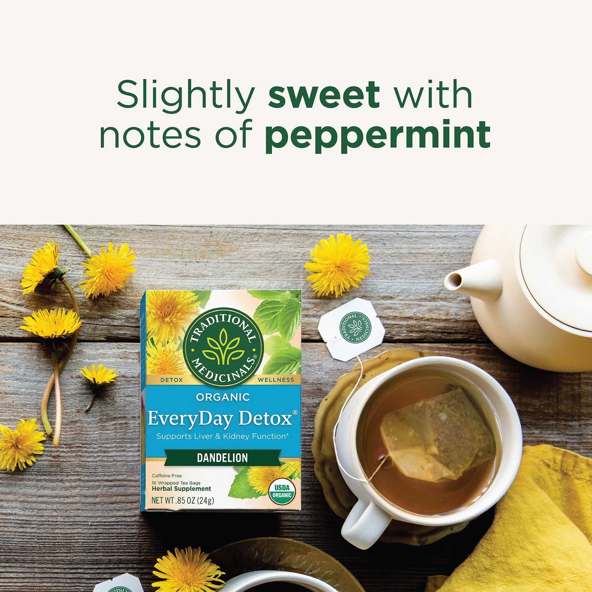 Traditional Medicinals Tea, Organic Roasted Dandelion Root, Supports Kidney Function & Healthy Digestion, 96 Tea Bags (6 Pack) - Nirvana Guru