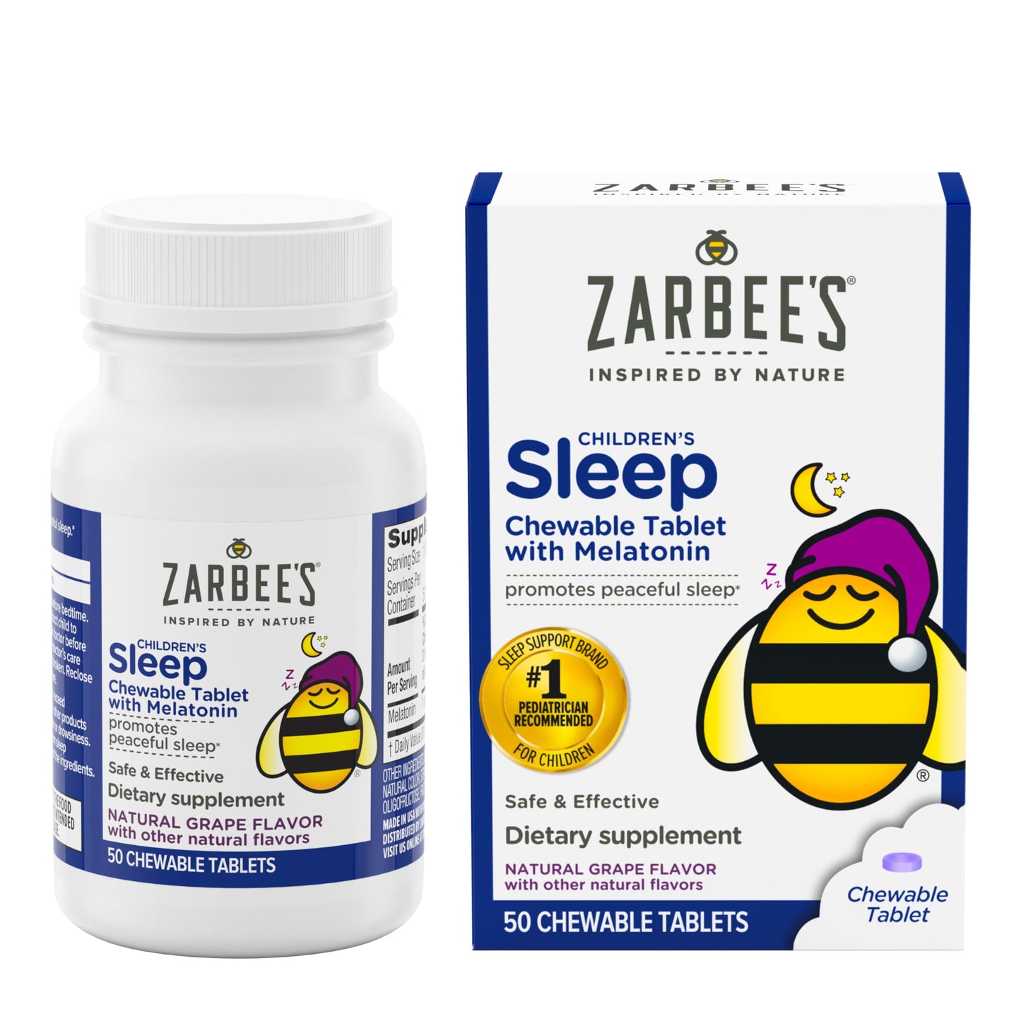 Zarbee’s Kids Melatonin Sleep Chewable Tablets, 1 mg, Drug & Alcohol-Free, Non-Habit Forming Sleep Support, Natural Grape Flavor, No Artificial Sweeteners or Dyes, Gluten Free, Ages 3+, 50 Ct Bottle Nirvana Guru
