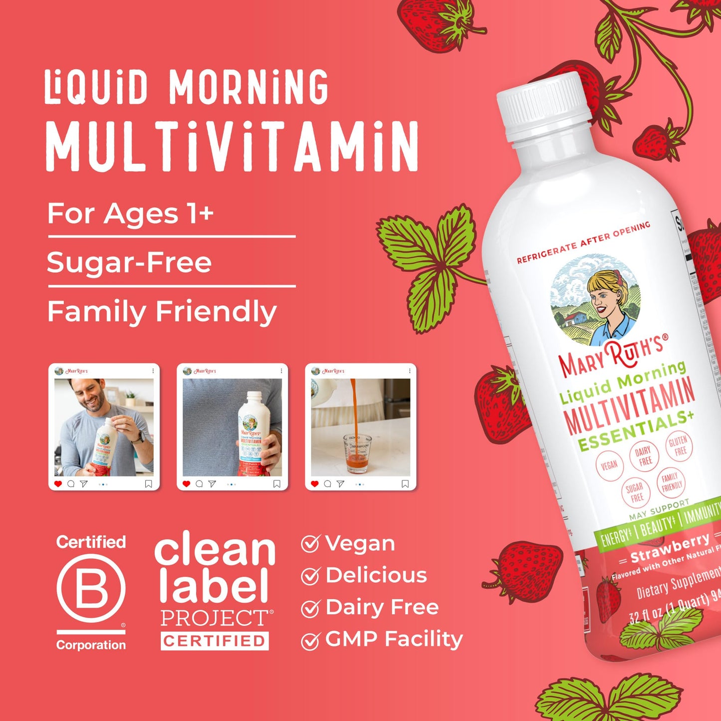 MaryRuth's Liquid Morning Multivitamin Essentials+ | Vitamin A C D E B6 B12 Biotin Zinc | Mens Womens Multivitamin | Immune Support | Beauty | Sugar Free | Vitamins for Ages 1+ | Vegan | 32 Fl Oz - Nirvana Guru