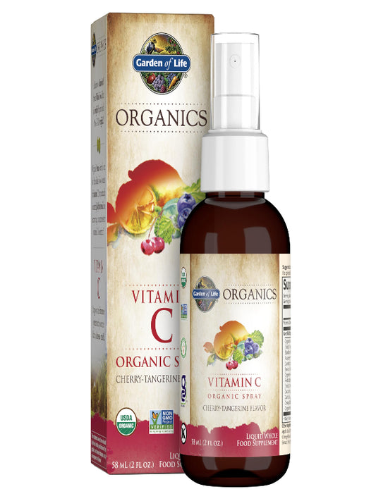 Garden of Life Organics Vitamin C Spray for Kids and Adults - Orange Tangerine, Vitamin C Supplement, Antioxidant for Immune Support and Skin Health, 2 fl oz Liquid Drops - Nirvana Guru